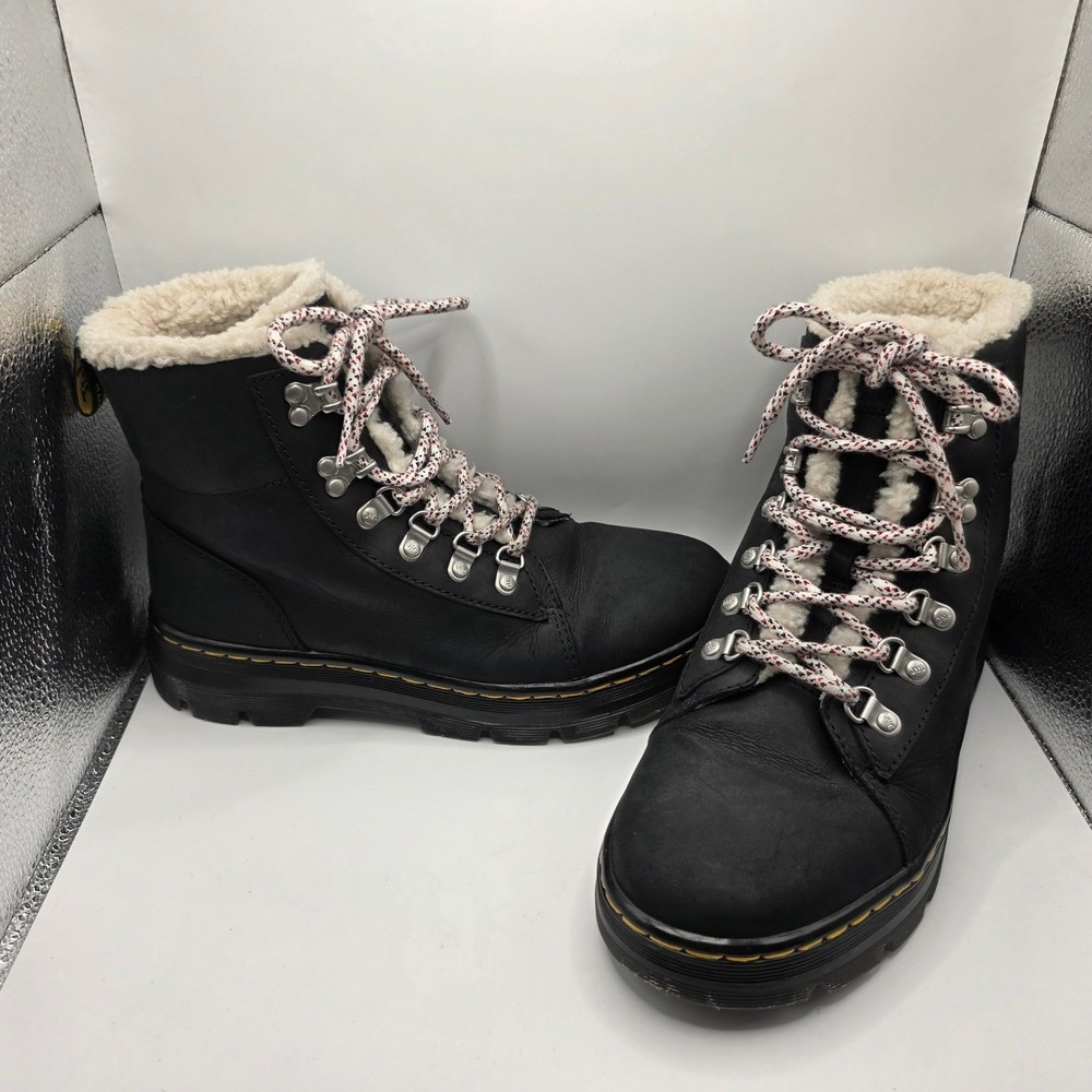 Dr. Martens Combs W Black Faux Fur Lined Leather Boots Womens 8 26467001